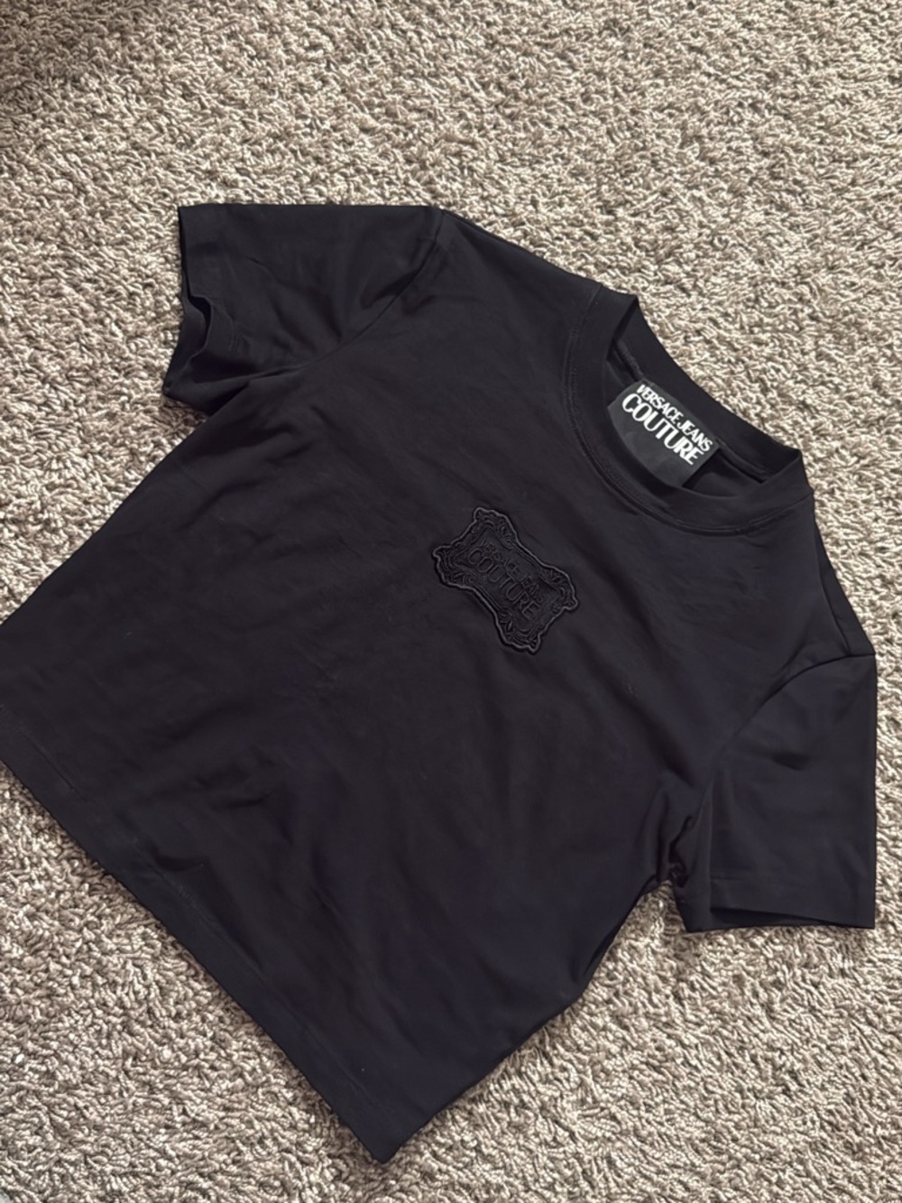 VERSACE JEANS COUTURE Black Logo Cropped Tee